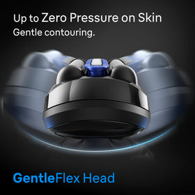 Braun close-up of GentleFlex head demonstrating contouring for gentler glide
