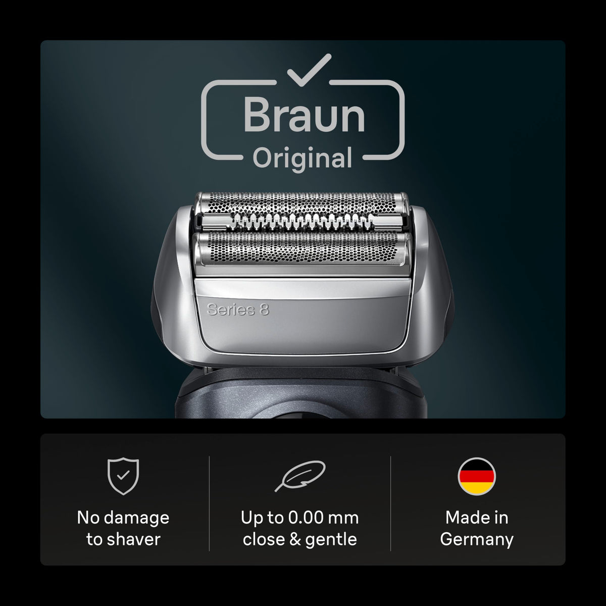 Braun Series 8 close-up of foil and blades demonstrating sharpness and precise cutting