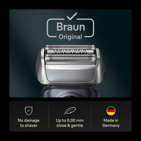Braun Series 8 close-up of foil and blades demonstrating sharpness and precise cutting