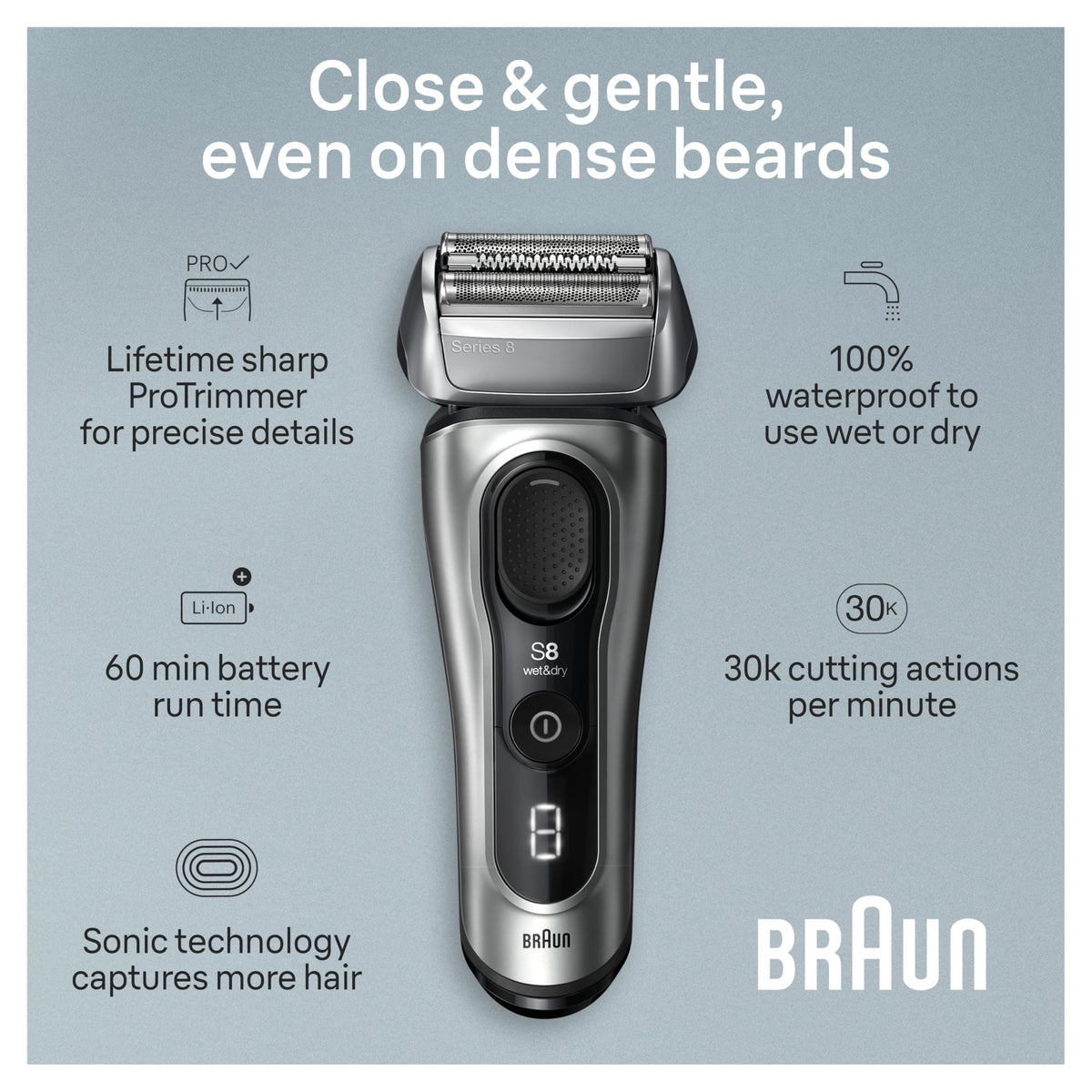 Braun Series 8 precision ProTrimmer deployed for accurate sideburn shaping benefit