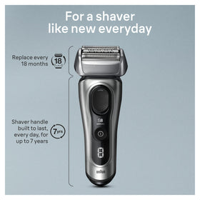 Braun Series 8 held in hand for size comparison showing ergonomic handling benefit