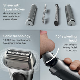 Braun Series 8 used in shower illustrating wet use convenience and easy rinse benefit