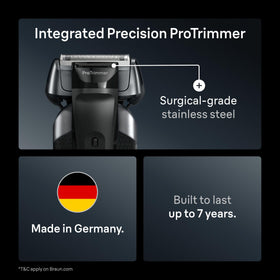 Braun Series 8 closeup of 40° swiveling head benefit: follows facial contours
