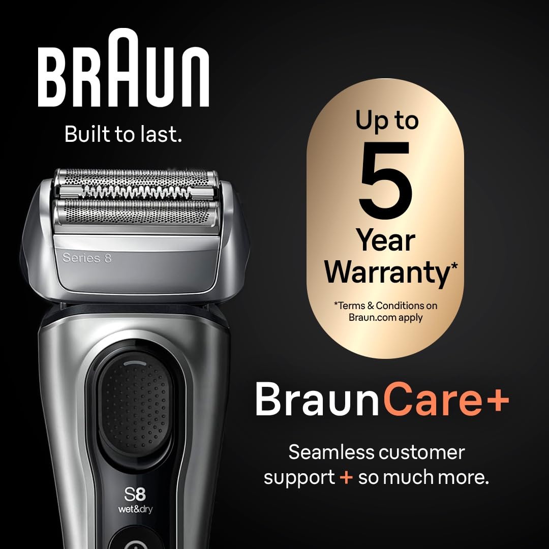 Braun Series 8 being rinsed under tap benefit: waterproof design for easy cleaning