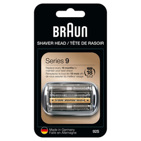 Braun Series 9 92S front view showing full replacement head and clear product benefits