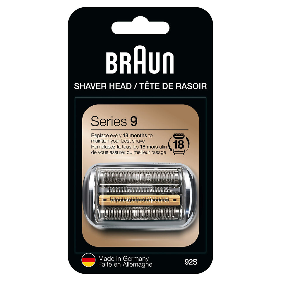 Braun Series 9 92S front view showing full replacement head and clear product benefits