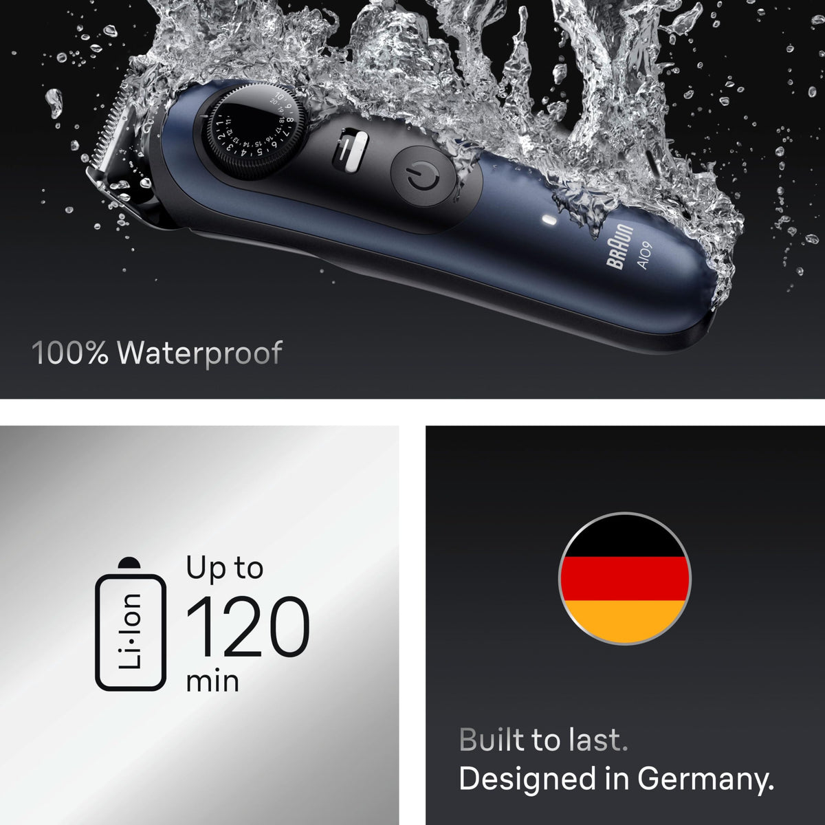 Braun battery and charger showing long runtime and quick recharge convenience