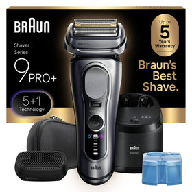 Braun Series 9 PRO+ front view showing ergonomic handle and foil for precise shaving