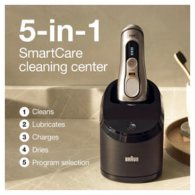Braun Series 9 Pro used under running shower water showing waterproof wet shaving convenience