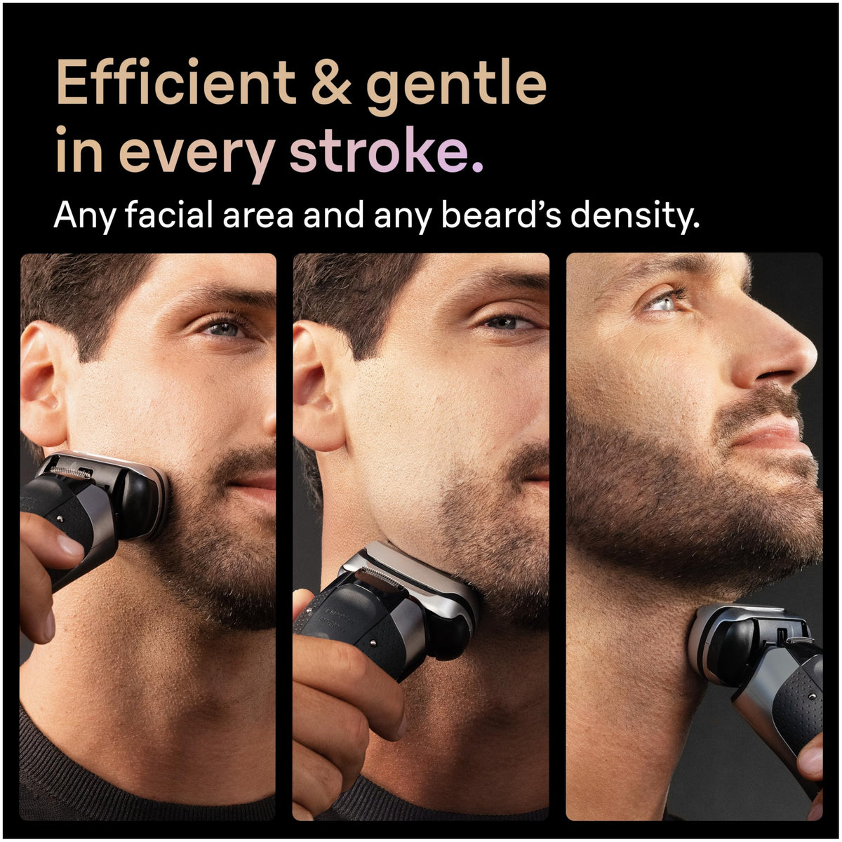 Braun shaver used under shower demonstrating waterproof wet or dry shaving convenience