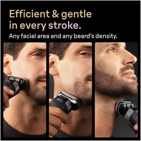 Braun shaver used under shower demonstrating waterproof wet or dry shaving convenience