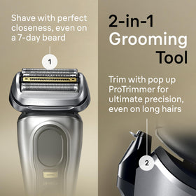 Braun Series 9 Pro precision switch detail showing locked head for precise edging and control