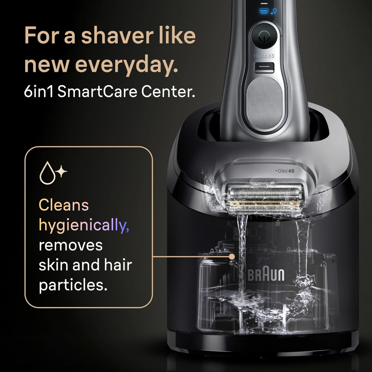 Braun shaver next to a razor for size comparison showing portable cordless runtime