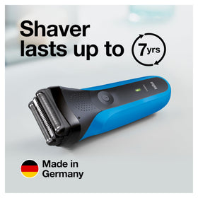 Braun Series 3 packaging badge showing Made in Germany craftsmanship and contents