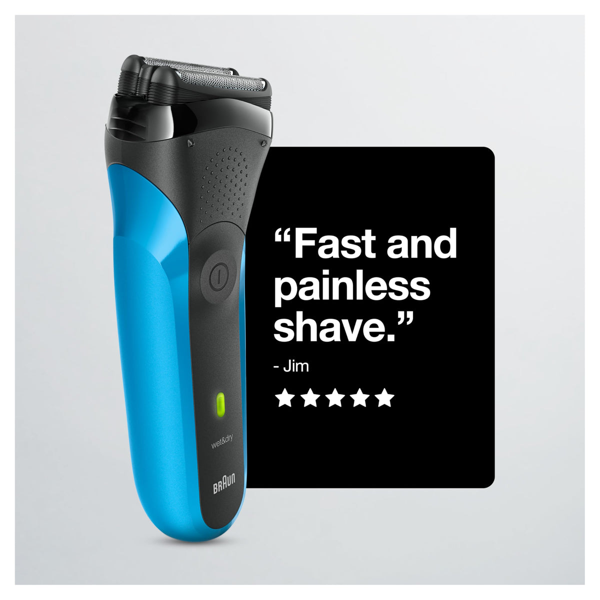 Braun Series 3 quick-charge indicator light illustrating fast five-minute power boost