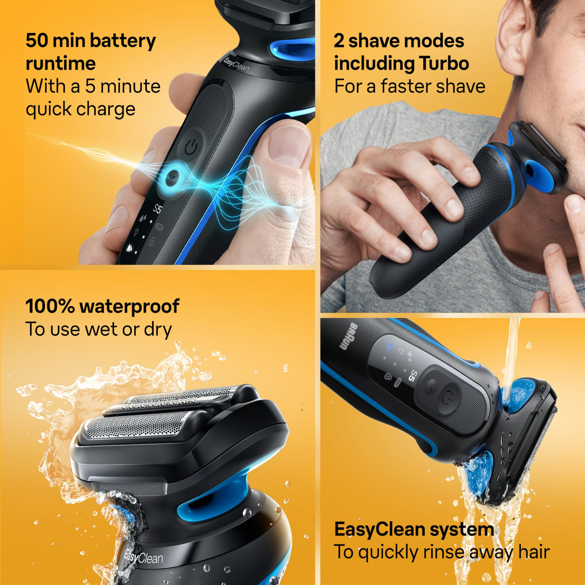Braun Series 5 EasyClick head release being pressed to swap shaving heads quickly