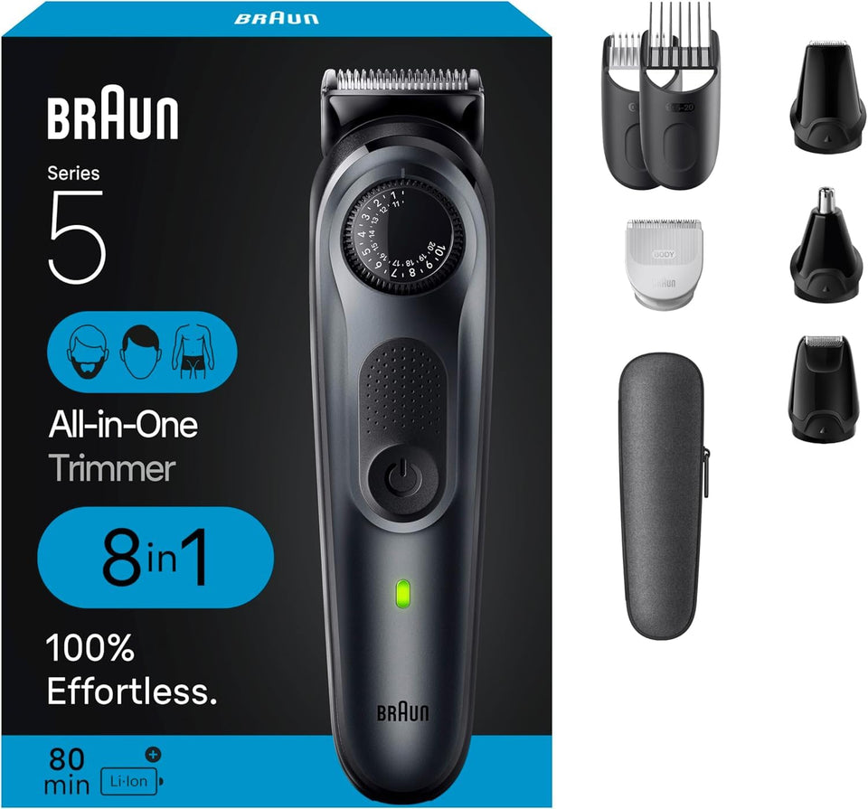 Braun front view of trimmer showing ergonomic grip and controls for better handling
