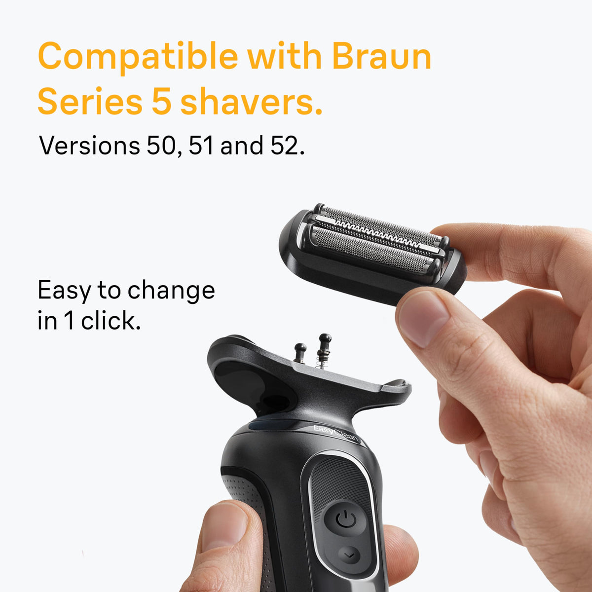 Braun Series 5 replacement head installed on shaver for instant performance