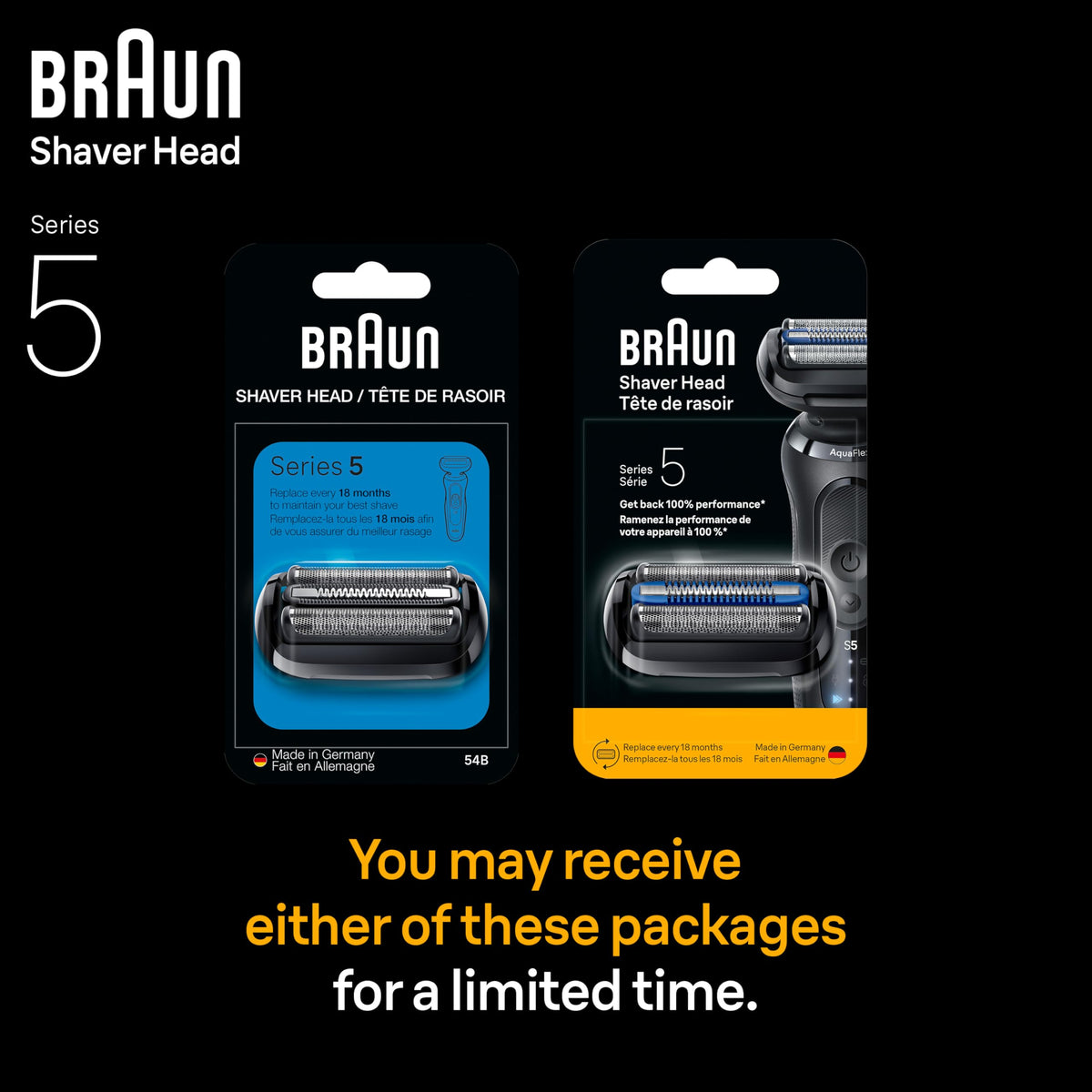 Braun Series 5 replacement head on bathroom counter suggesting easy swap