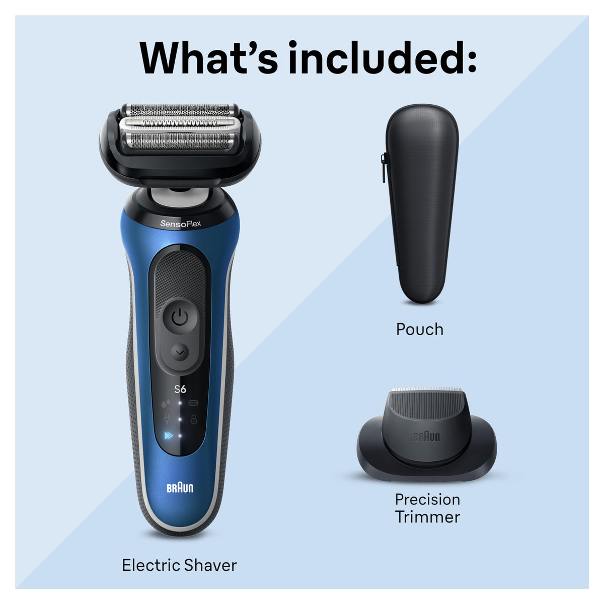 Braun Series 6 next to a razor for size comparison showing compact portability