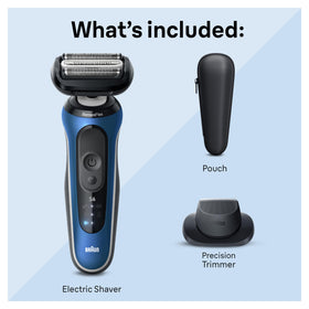 Braun Series 6 next to a razor for size comparison showing compact portability