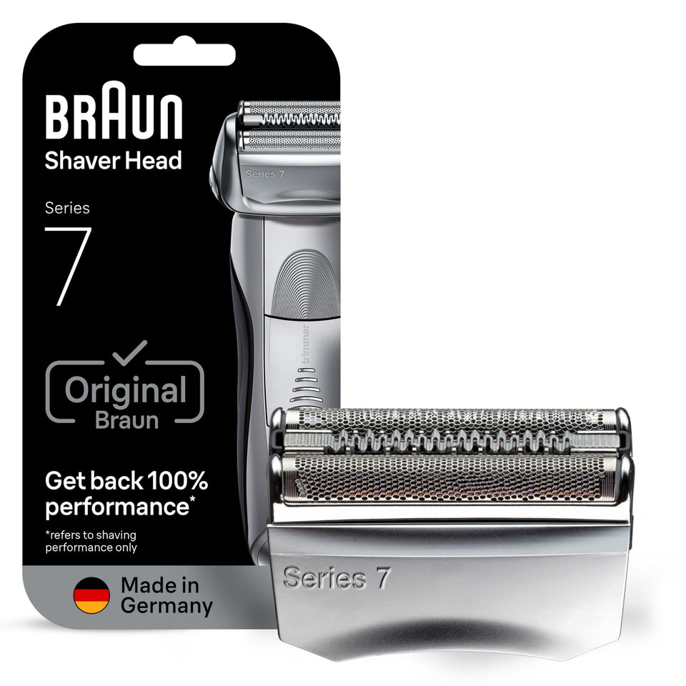 Braun Series 7 front view showing replacement head and clear benefit restore performance