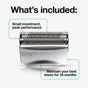 Braun Series 7 top foil close-up illustrating precision cutting and smoother shaves