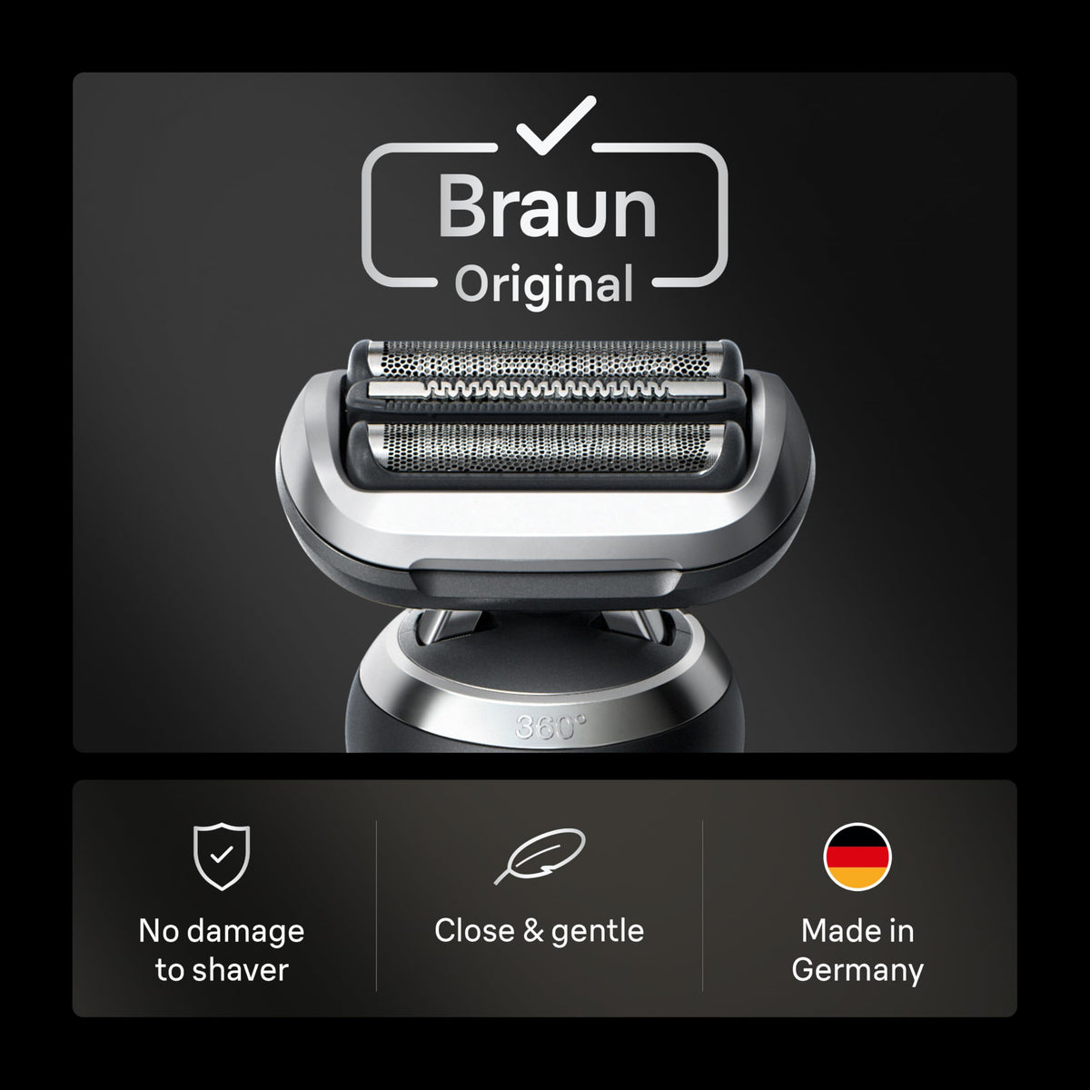 Braun close-up of foil surface highlighting gentle skin protection