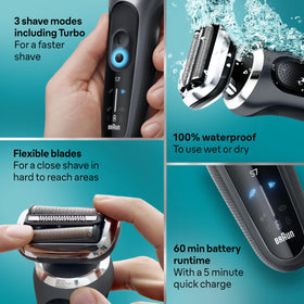 Braun close-up of ContourFlex head adapting to facial curve for fewer missed hairs