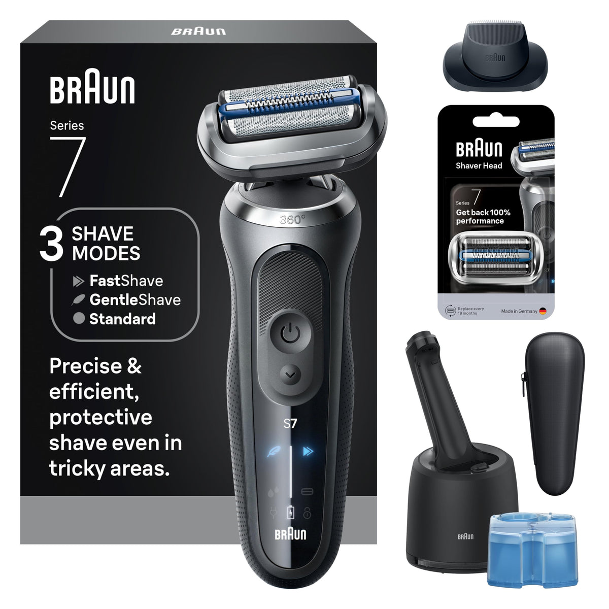 Braun Series 7 front view showing ergonomic handle and buttons for comfortable grip