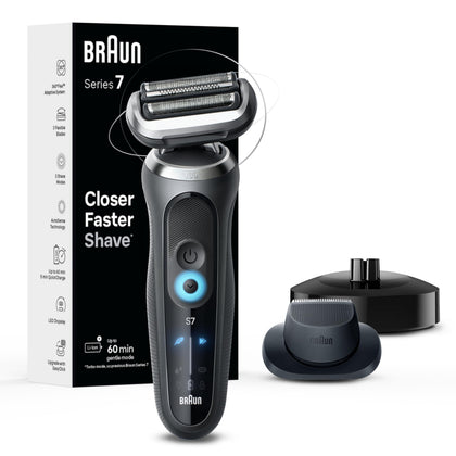 Braun Series 7 front view showing ergonomic handle and controls for comfortable grip