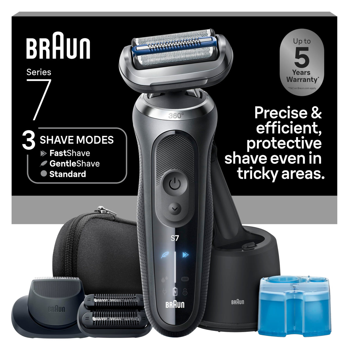 Braun Series 7 front view showing ergonomic grip and controls for easy handling