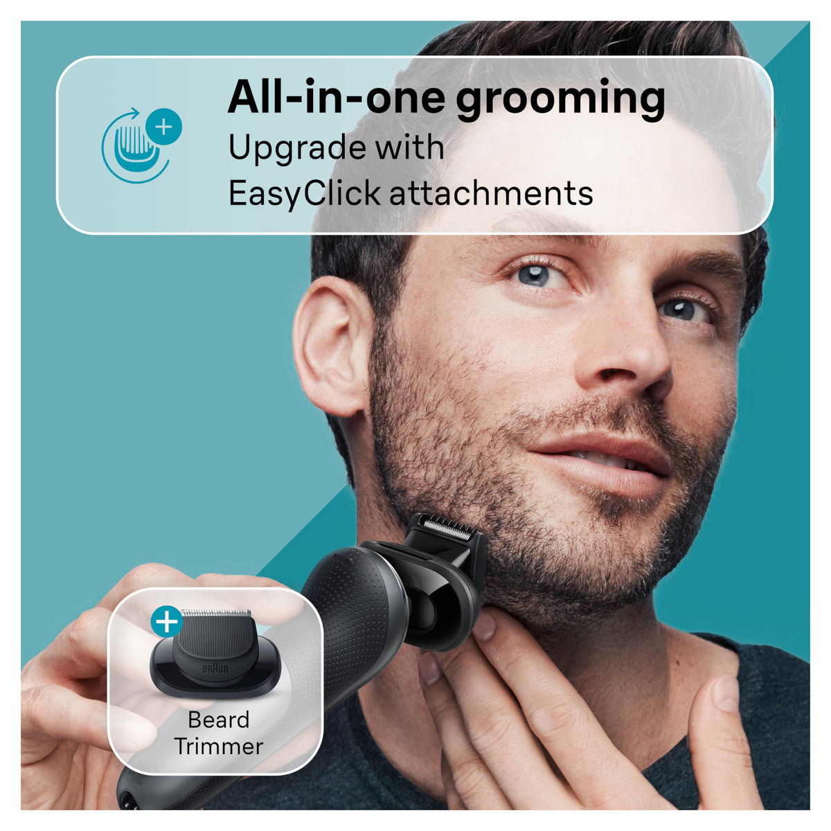 Braun Series 7 used in shower illustrating waterproof design for wet shaving convenience