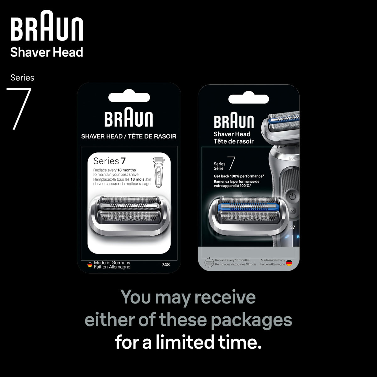 Braun packaging back label showing compatibility and Made in Germany quality