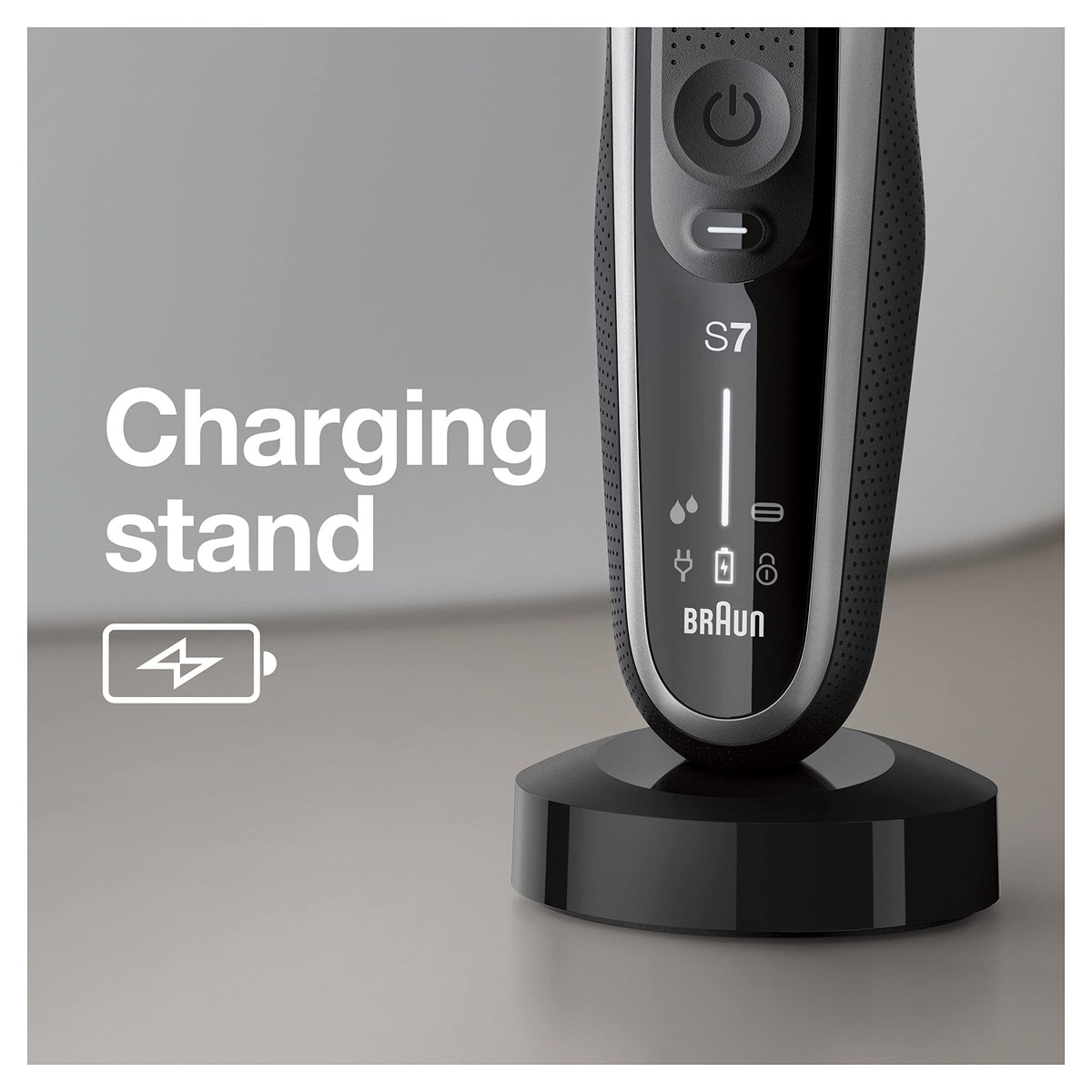 Braun Series 7 beside toothbrush and toothpaste to show compact size and daily routine fit