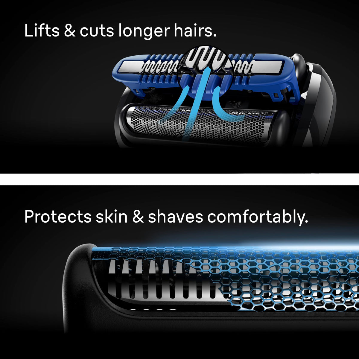 Braun shaver held in hand to show size and one-handed control for travel