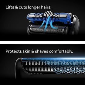Braun shaver held in hand to show size and one-handed control for travel