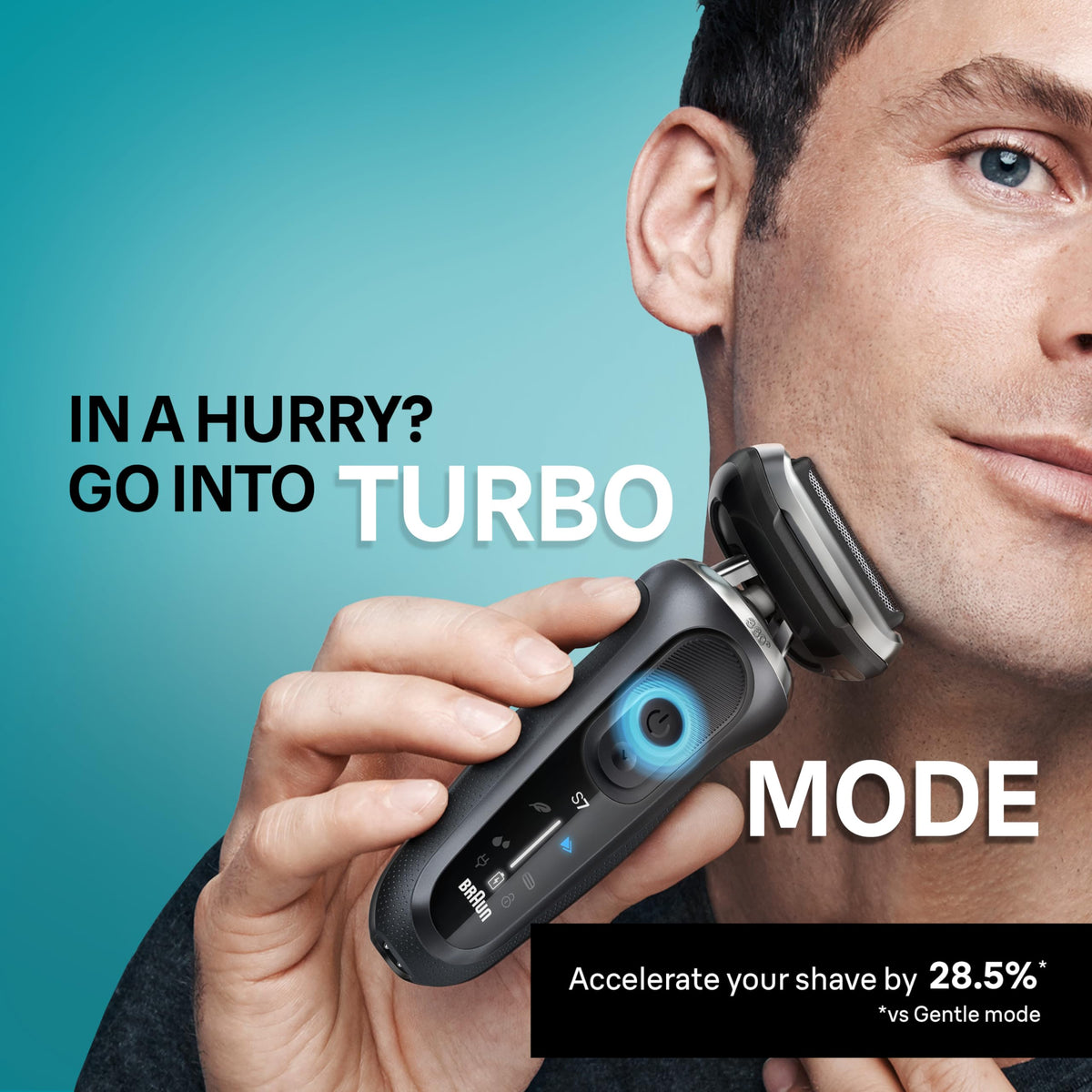 Braun with beard trimmer attachment installed for precise shaping of facial hair