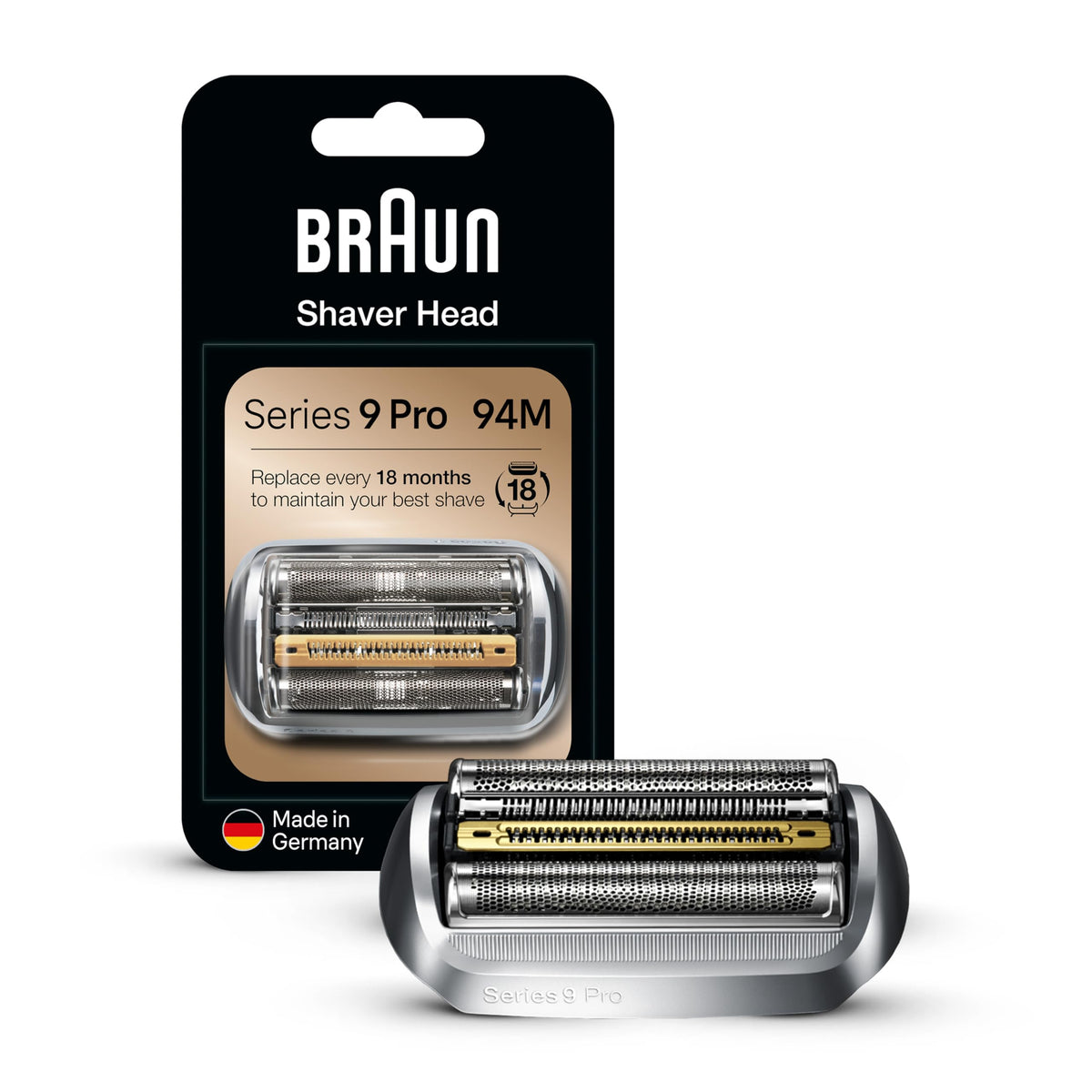 Braun Series 9 front view replacement head showing design and easy click fit