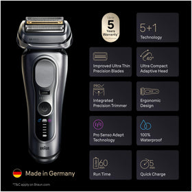 Braun Series 9 PRO+ closeup of five foils highlighting precise cutting surfaces for closeness