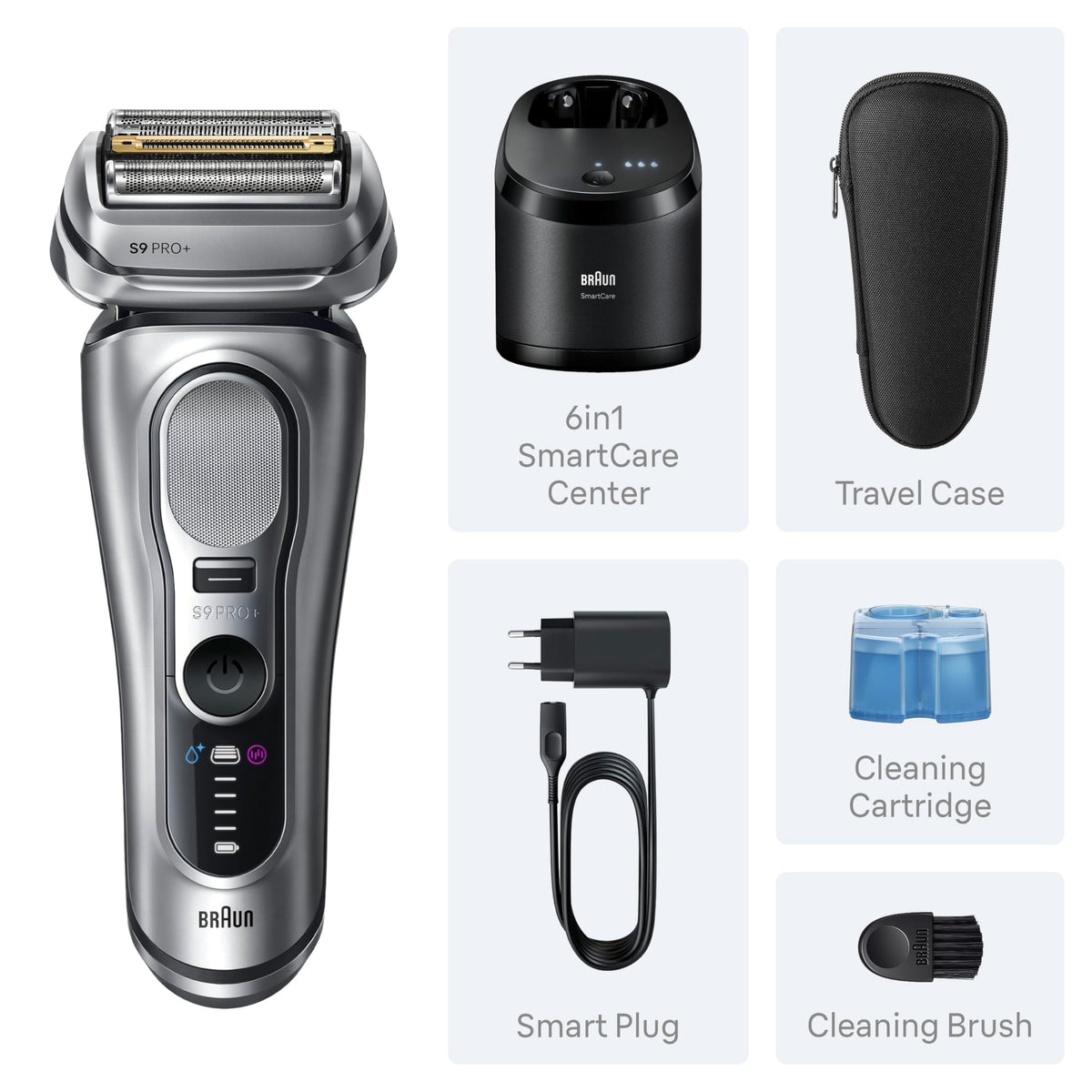 Braun Series 9 PRO+ packaging label highlighting made in Germany durability and warranty