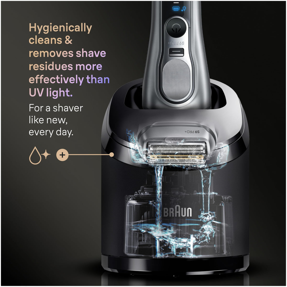 Braun Series 9 PRO+ travel case with charger and brush for compact, hygienic travel grooming