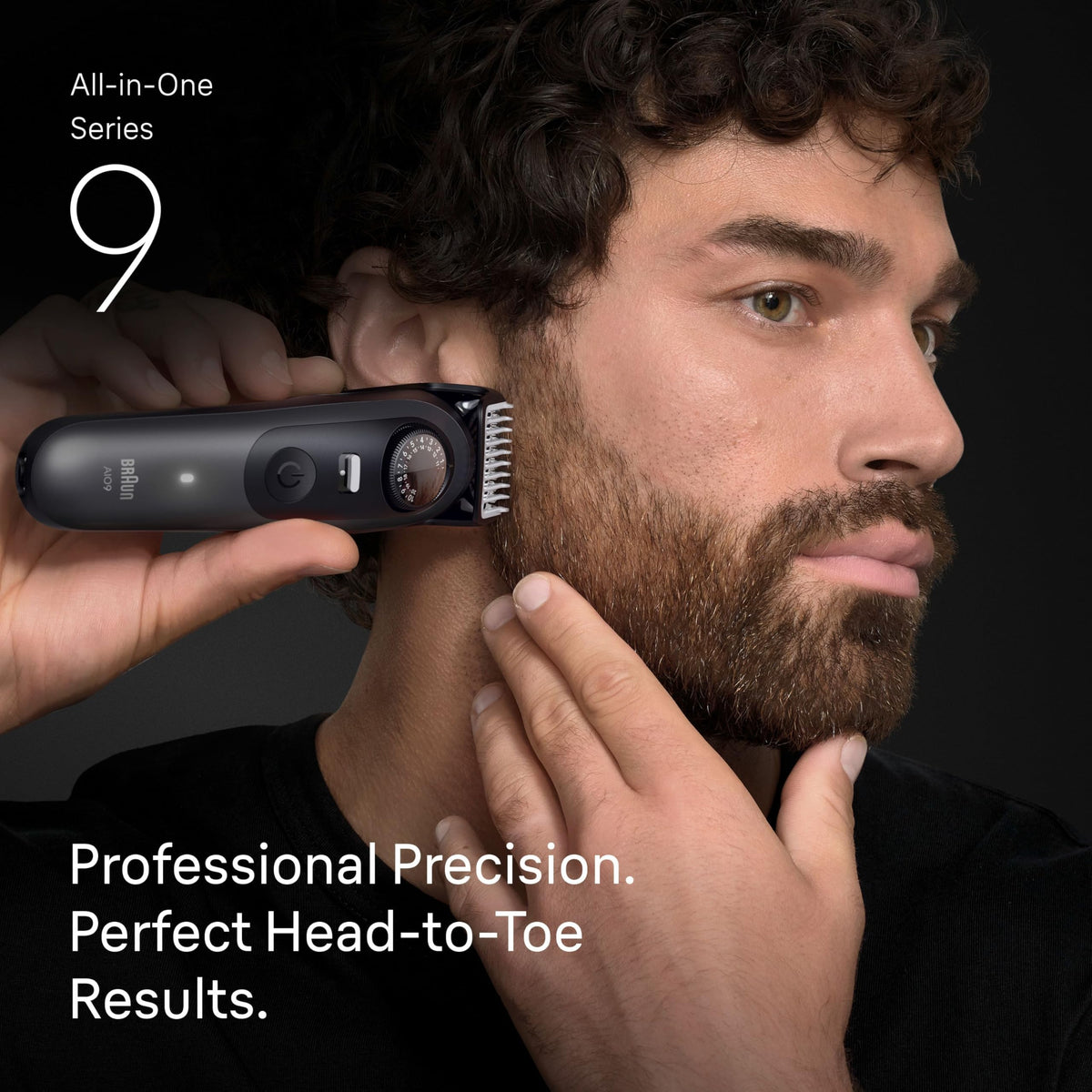Braun grooming kit attachments arrayed to show clipper, trimmer and guards