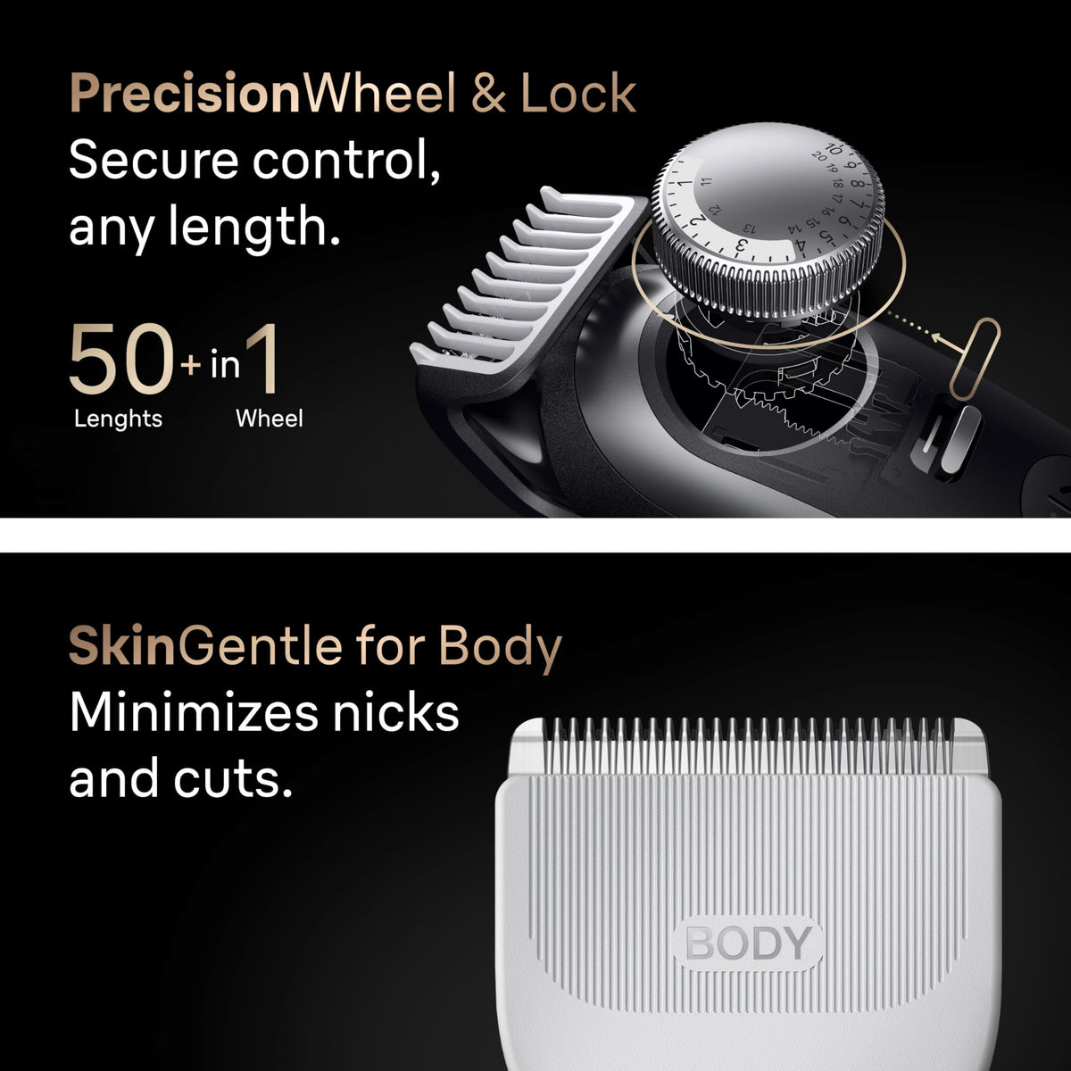 Braun Series 9 PRO dial close‑up showing precision millimeter adjustment for exact lengths
