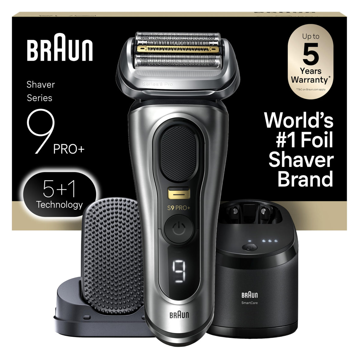 Braun Series 9 PRO front view showing foil head and ergonomic handle for comfortable grip