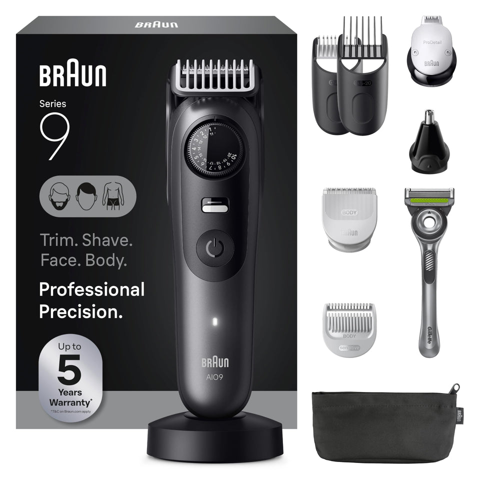 Braun Series 9 PRO front view showing ergonomic design and versatile grooming