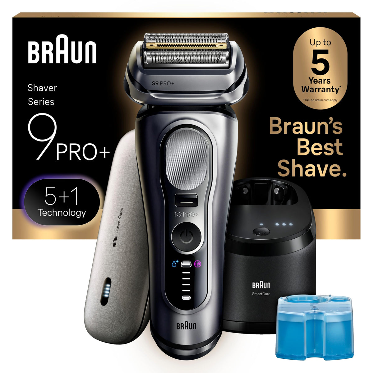 Braun Series 9 PRO front view showing foil head and ergonomic handle for precise control