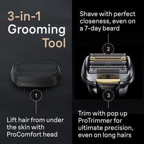 Braun Series 9 PRO held in hand to show size and cordless use for travel convenience