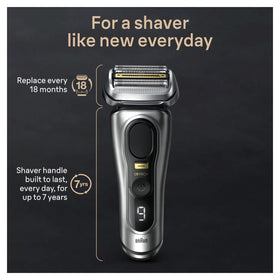 Braun Series 9 PRO+ held in hand for size comparison showing compactness and ergonomic design