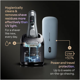 Braun shaver under running water showing 100 percent waterproof wet and dry use